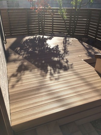 朝日を浴びる樹ら楽ステージ木彫